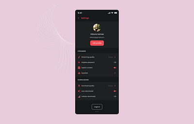 Settings page dark UI design for mobile 007 dailyui dark design figma music music player settings ui ux