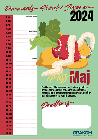Seasonal Calendar design: "The Sexy Seasons of Denmark" calendar calendar design colourful creative design funny graphic design illustration pinup poster sustainability vegetable