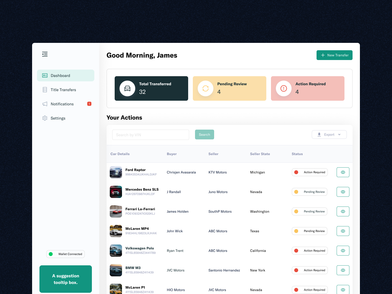 Blockchain based Title management platform dashboard design experience design ui ui design user interface web web design