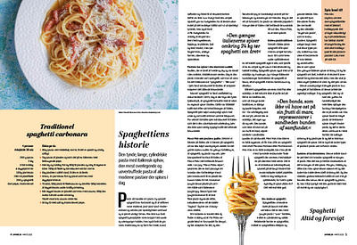 Magazine Article for Samvirke article food food article graphic design layout magazine newsletter newspaper pasta spaghetti spread