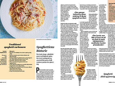 Magazine Article for Samvirke article food food article graphic design layout magazine newsletter newspaper pasta spaghetti spread