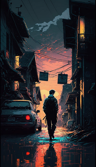 Sunset Sojourn: A Japanese Street Symphony poster