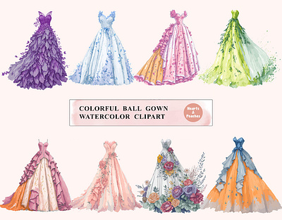 Colorful Ball Gown Watercolor Cliparts clipart design digital art digital download graphic design illustration png sublimation watercolor watercolor ball gown watercolor colorful gown clipart watercolor dress watercolor floral gown clipart watercolor flower gown watercolor formal gown clipart watercolor gown clipart watercolor princess gown watercolor princess gown clipart