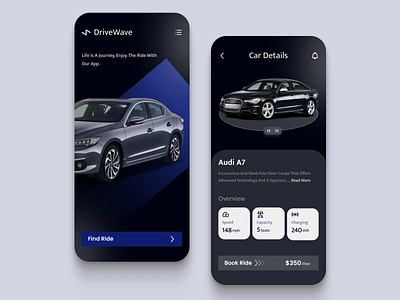 Car Rental App: DriveWave app appdevelopment branding design graphic design illustration logo ui uiux ux vector