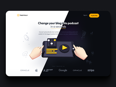 hearme.ai / concepts ai animation app audio design digital hear landing product sass ui ux vioce website