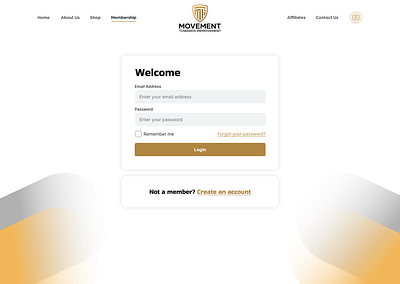 Login Screen create account forgot password gold login menu responsive design signup