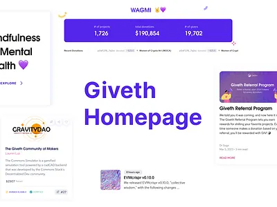 GIVeth Homepage clean landingpage ui ux