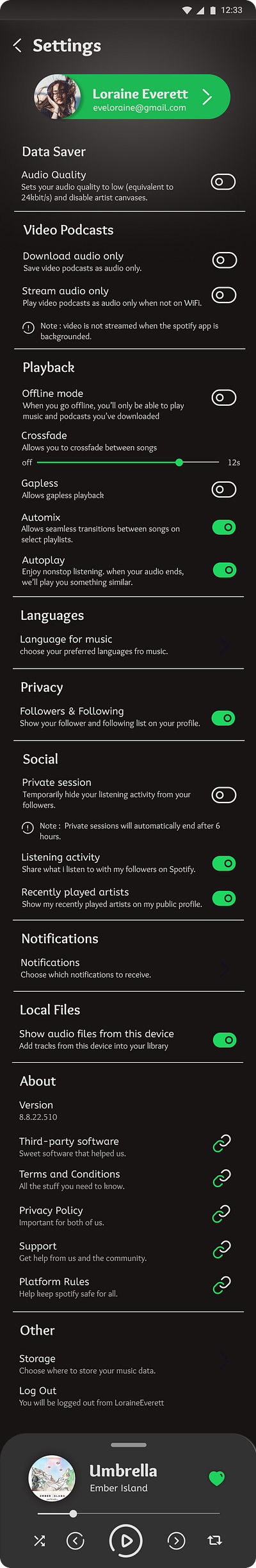 Updated the design of Spotify Setting app design figma graphic design setting ui