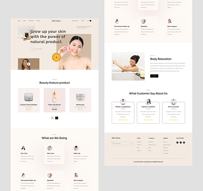 SkinGlow - Beauty product landing page 2023 animation beauty beauty care beauty landing page branding clinic website cosmetic web design figma graphic design illustration logo make up shopping skincare ui ux website website landing page