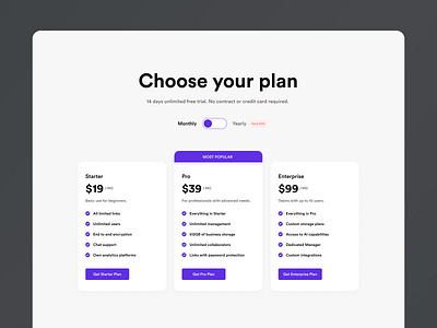 Pricing Plan Page cards dark mode figma landing page minimalistic mockup pricing pricing plan purple ui ui design