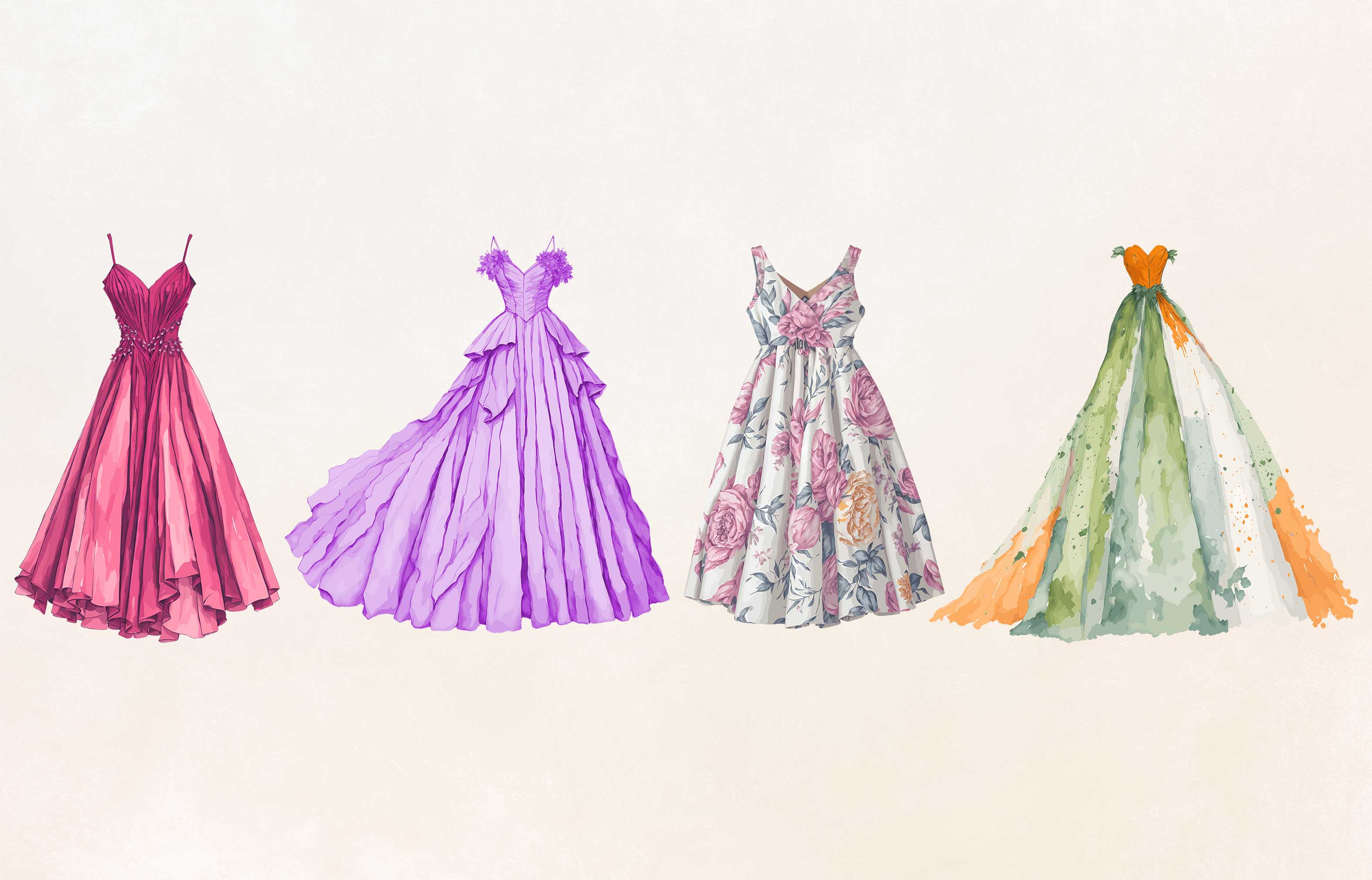 Prom Dress Watercolor Cliparts by Hearts and Peaches on Dribbble