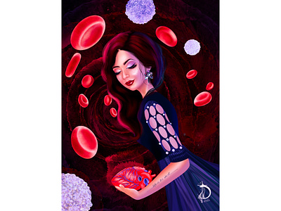 Life is too short blood blood cells blue character digital art girl heart illustration red
