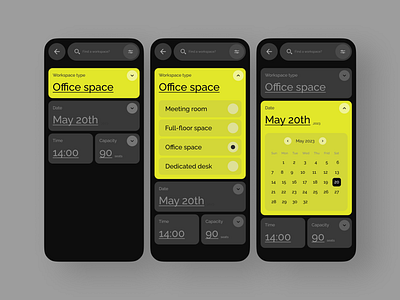 Workspace bookings - Mobile app - Exploration (2) app app design card checklist date picker design interaction design mobile app product design ui ux uxdesign