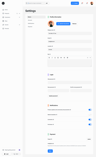 Profile Page admin branding dashboard landingpage profile ui