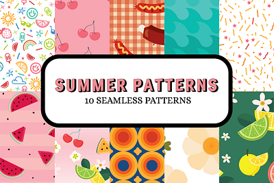 A Set of Summer Patterns art citrus color design fruit holiday illustration illustrator ocean pattern season summer