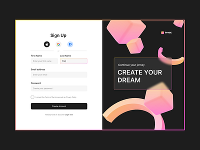 Sign Up for a web site - UX/UI Design 3d ui