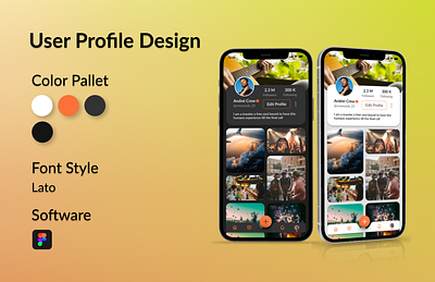 User Profile Design of a social app. animation app appdesign branding design figma graphic design illustration miro sketch ui user experience user interface ux