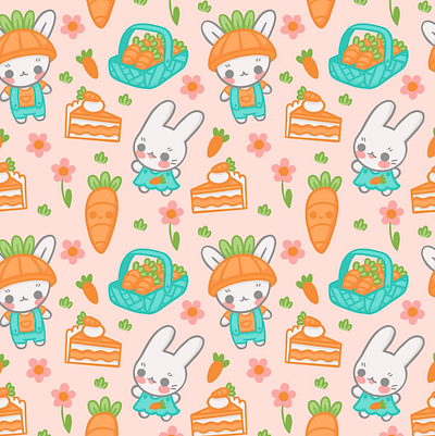 Kawaii Rabbit Carrot Farm Pattern bunny carrot cute kawaii pattern procreate rabbit surface design surface patter