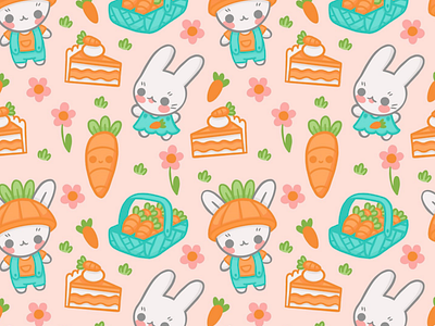 Kawaii Rabbit Carrot Farm Pattern bunny carrot cute kawaii pattern procreate rabbit surface design surface patter