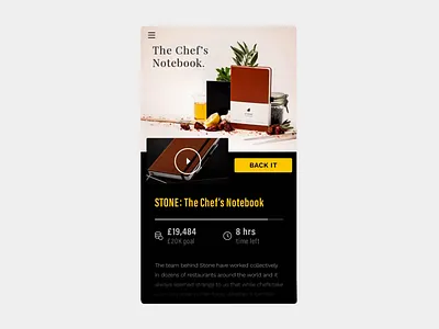 ▶️ Stone Journal Crowdfunding after effects animation app chef cook crowdfunding donation fund funding journal kickstarter motion motion design motion graphics notebook ui ui ux website
