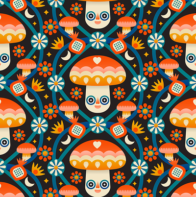 Colorful Trippy Mushroom Pattern adobe illustrator colorful illustration mushroom pattern surface pattern surface pattern design surface pattern designer trippy