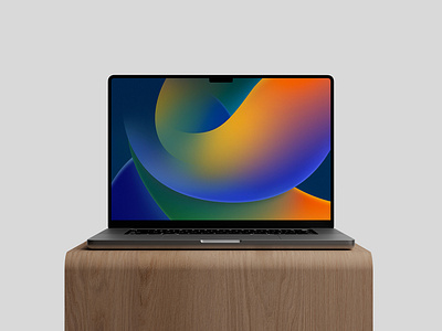 M2 MacBook Pro on Wood Stand Mockup apple free freebie laptop macbook mobile mockup psd showcase
