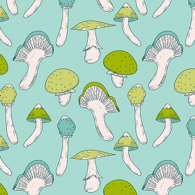 Blue Green Mushroom Pattern adobe illustrator illustration mushroom pattern surface pattern vector