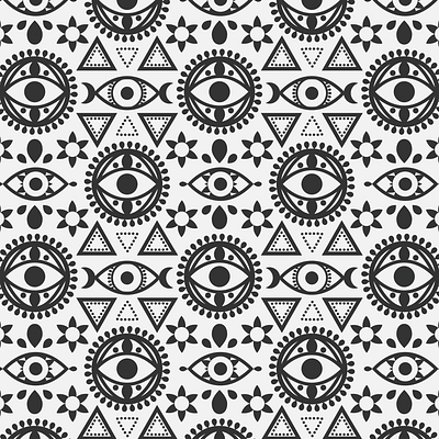 Black and White Evil Eye Pattern adobe illustrator black and white eye geometric pattern surface pattern vector
