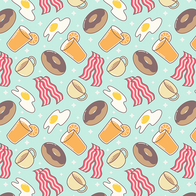 Breakfast Pattern adobe illustrator bacon breakfast coffee donut egg food illustration pattern surface pattern vector