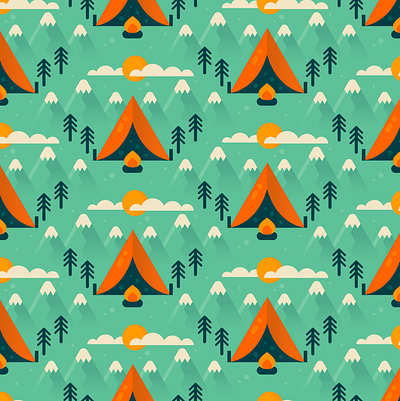Adventure Mountain Camping Pattern adobe illustrator adventure camping mountains outdoors pattern surface pattern tent vector