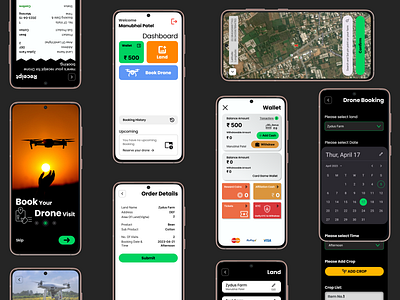 Drone360: Drone Fertilization Android App android app booking dashboard drone farm fertilization land map mobile order product design ui ux design wallet