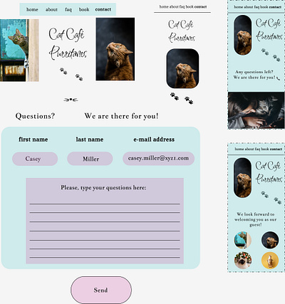 Cat Café Purritanes - Contact design ui ux