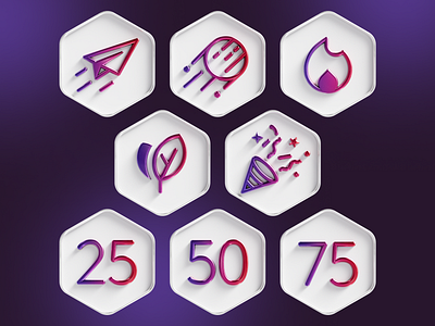 3D Badges 3d badges c4d design finance goals gradient graphic design icons magenta milestones money purple red sleek visual visual design