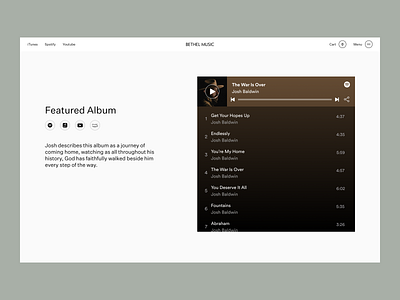 Albums Player | Bethel Music album album art apple music band design layout music music player page play player record recording rock song spotify studio ux web website