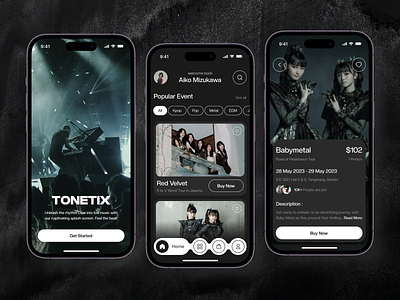 Tonetix - Concert Mobile App app band clean concert concert app design essentials inspiration interface kpop marketplace minimal minimalist mobile mobile app mobile design music online ui uiux