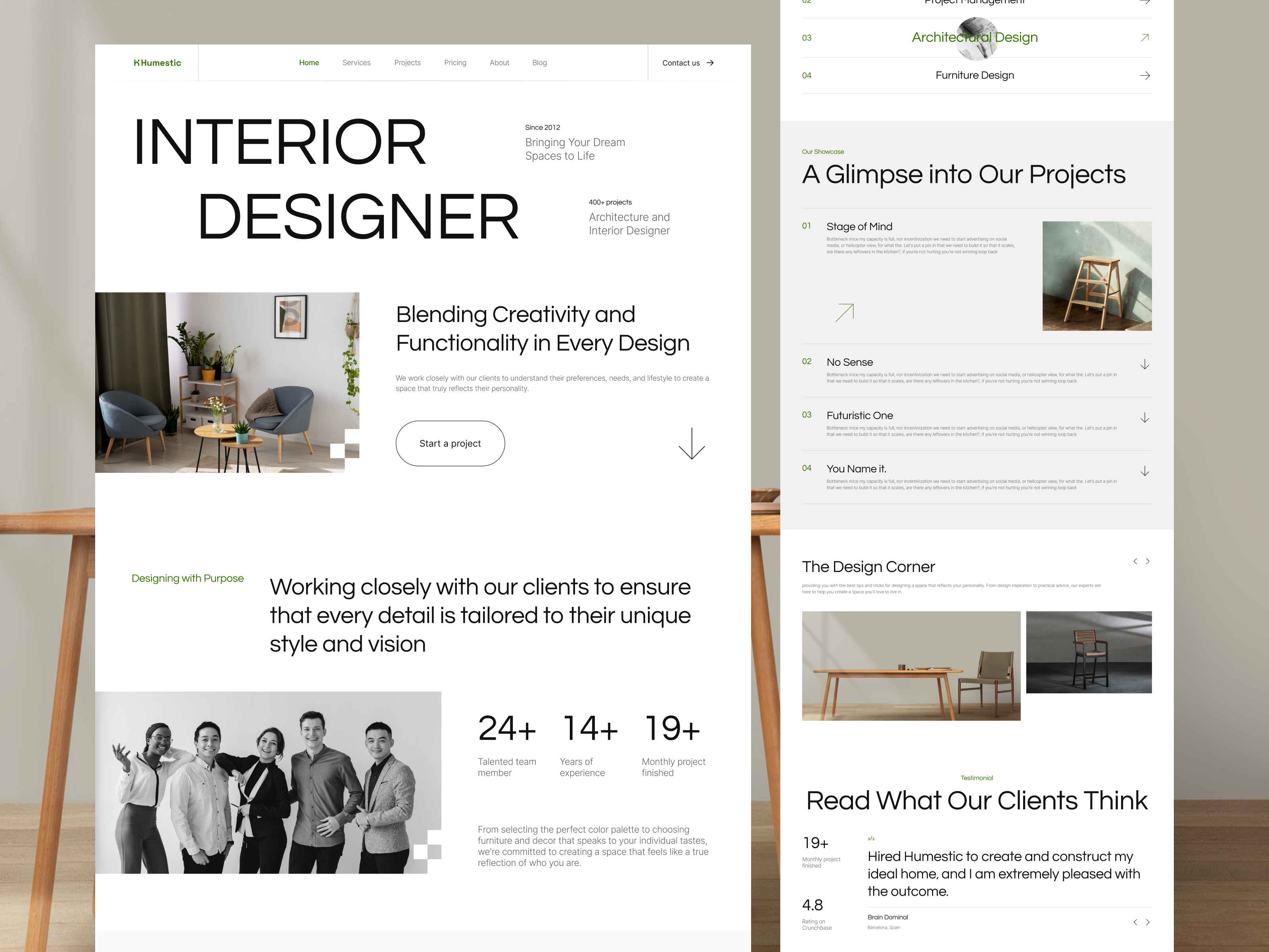 Humestic - Interior & Architecture Designer UI kit - Homepage agency architect architecture building decor footer header home interior landing page layout studio team ui design ui kit uiuxdesign website