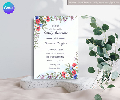 Wedding Invitation Field Flowers Canva Editable Template amazing art beautiful canva creative design digitalart editable floral flower gorgeous illustration invitation painting pattern print svg template vedding