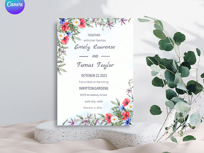 Wedding Invitation Field Flowers Canva Editable Template amazing art beautiful canva creative design digitalart editable floral flower gorgeous illustration invitation painting pattern print svg template vedding