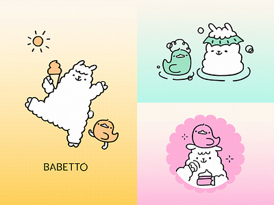 🌞🫧🌸 Babetto - Illustration Exploration adorable alpaca animation baby bath branding characterdesign cute design duck flat fluffy illustration logo lotion minimal packaging shower sun cream vector