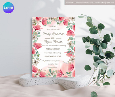 Wedding Invitation Poppies Flowers Canva Editable Template art beautiful canva design digitalart editable floral flowers gorgeous illustration invitation link painting pattern poppies print svg template wedding