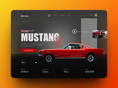 Mustang UI design homescreen. car ui design car web design design graphic design homescreen illustration landing page product design ui website