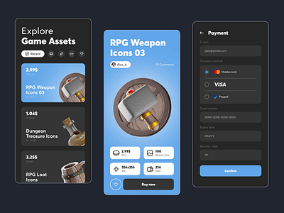 Game Assets Store App app blender game assets game platform game store mobile mobile app mobile ui ui uiux