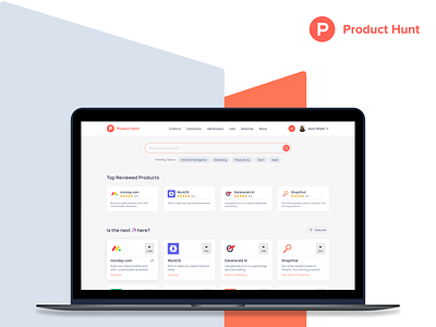 Product Hunt redesign concept cardview concept dashboard figma figmadesign gridview headerdesign mockup product product hunt typography ui uiuxdesign user experience userinterface ux web webdesign webui