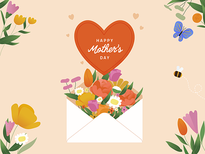Mother's Day animation bee butterfly digital card flowers hearts illustration mother mothers day spring