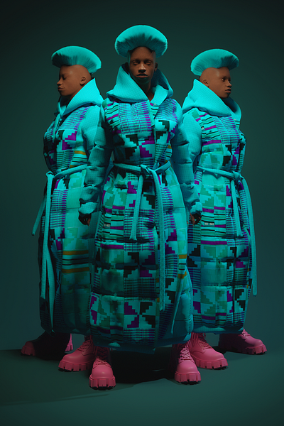 AFR PNK | Kente Warriors (WIP) | 3D Fashion Case Study 3d africa afrofuturism animation blender design fashion illustration