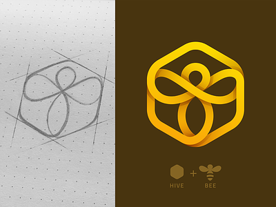 Hive + Bee Logo animal app bee brand branding business company elegant gradient hive hornet insect lines logo luxury modern simple smart vibrant wasp