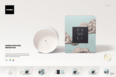 Candle with Box Mockup Set wick