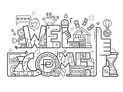 Popularity Tokens Trading blockchain concept crypto cryptocurrency entertainment finance illustration investing investment line art movie popculture popularity stocks tokens trading