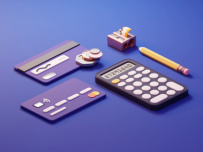 Budgeting animation 3d animation b3d bank card blender calculator coins credit card finance money pencil