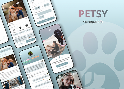 PETSY - Your dog walking app app case study design phone app product design profile card prototype splash screen ui design user flow ux design